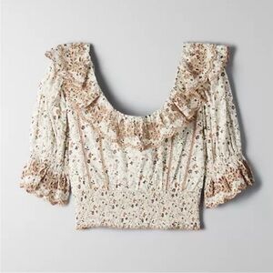 Aritzia Sunday Best cropped ruffles blouse, XS, florals, smocked Peasant Boho